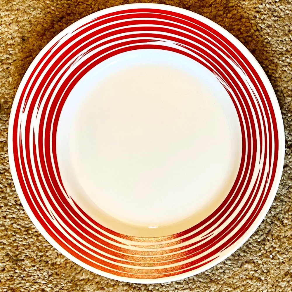 TWO Corelle Strokes of Color Brushed Cranberry Red Dinner Plates - Discontinued